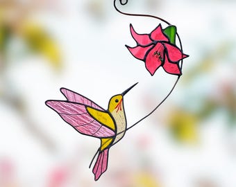 Stained Glass Hummingbird Suncatcher, Stained Glass, Mothers Day Gift, Hummingbird Suncatcher, Hummingbird Stained Glass Window Hanging Gift