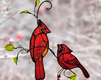 Red Cardinal Stained Glass Window Hangings Cardinal Stain Glass Bird Suncatcher Custom Hummingbird Gift for Mom Memorial Gift for Christmas