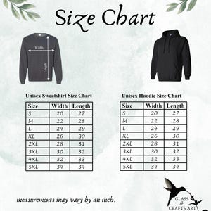 Puede incluir: Tabla de tallas para sudaderas y sudaderas con capucha unisex. La tabla incluye medidas para las tallas S a 5XL. La sudadera es de color gris oscuro y la sudadera con capucha es negra. Las medidas pueden variar en una pulgada.