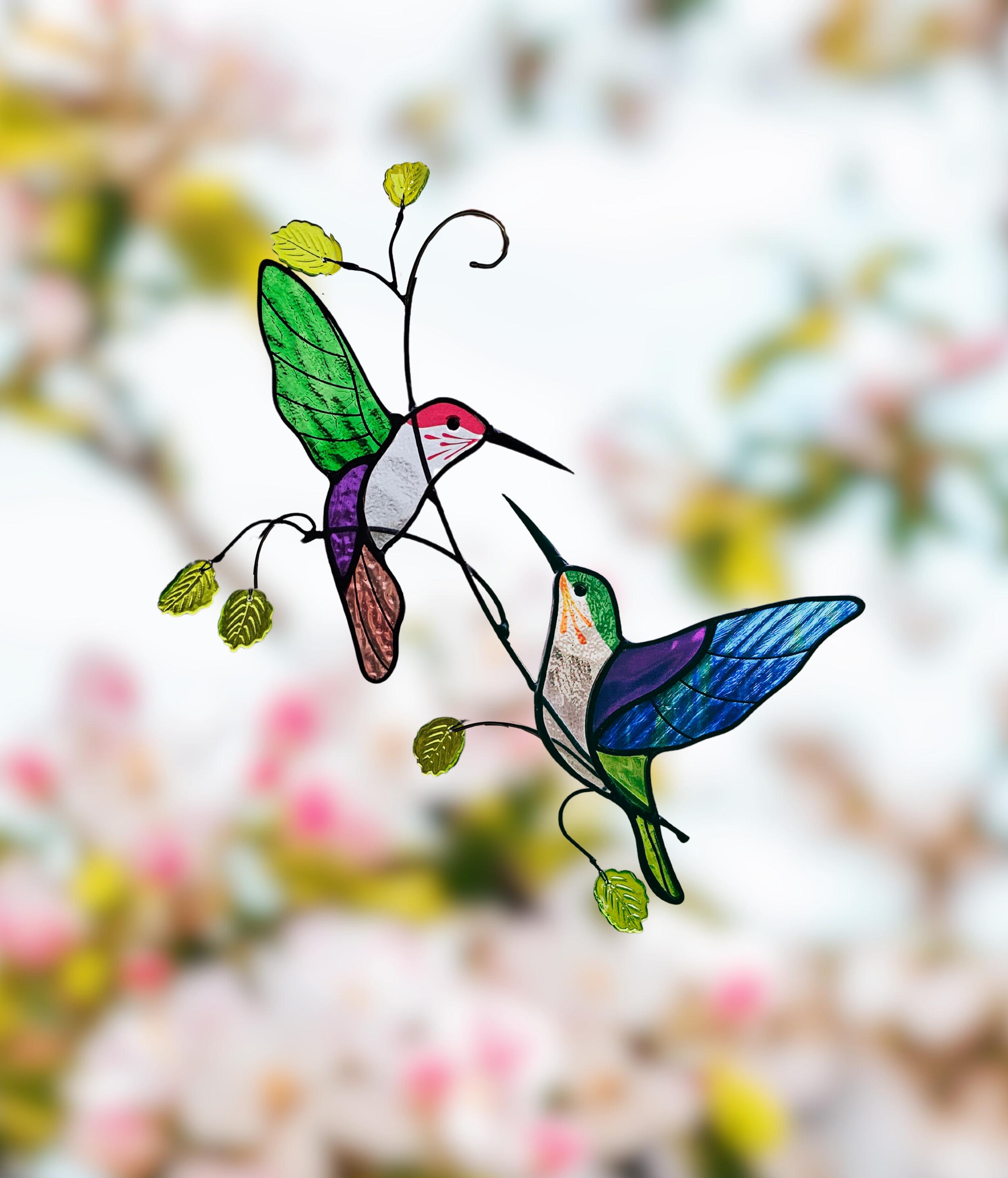 Hummingbird Stained Glass Window Hangings Bird Suncatcher Mom Gifts Mothers Day Gift Custom Stained Glass Gift for Mom Birthday Gift For Her
