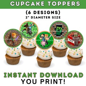 Gamer Cupcake Toppers: Mcraft Pixel Party Decor (PNG & PDF Digital Download)