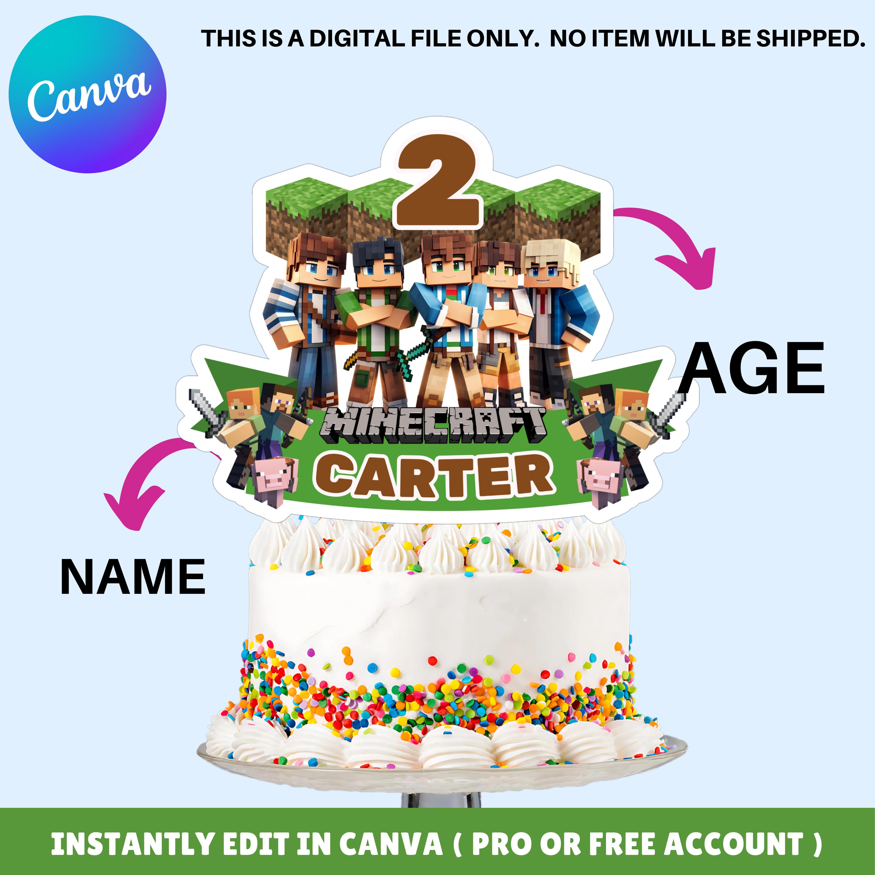 Editable Minecraft Cake Topper - Canva Template
