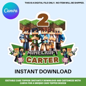 Mcraft Gamer Cake Topper | Editable Canva Template | Digital Instant Download | Printable Birthday Topper | DIY Party Decor