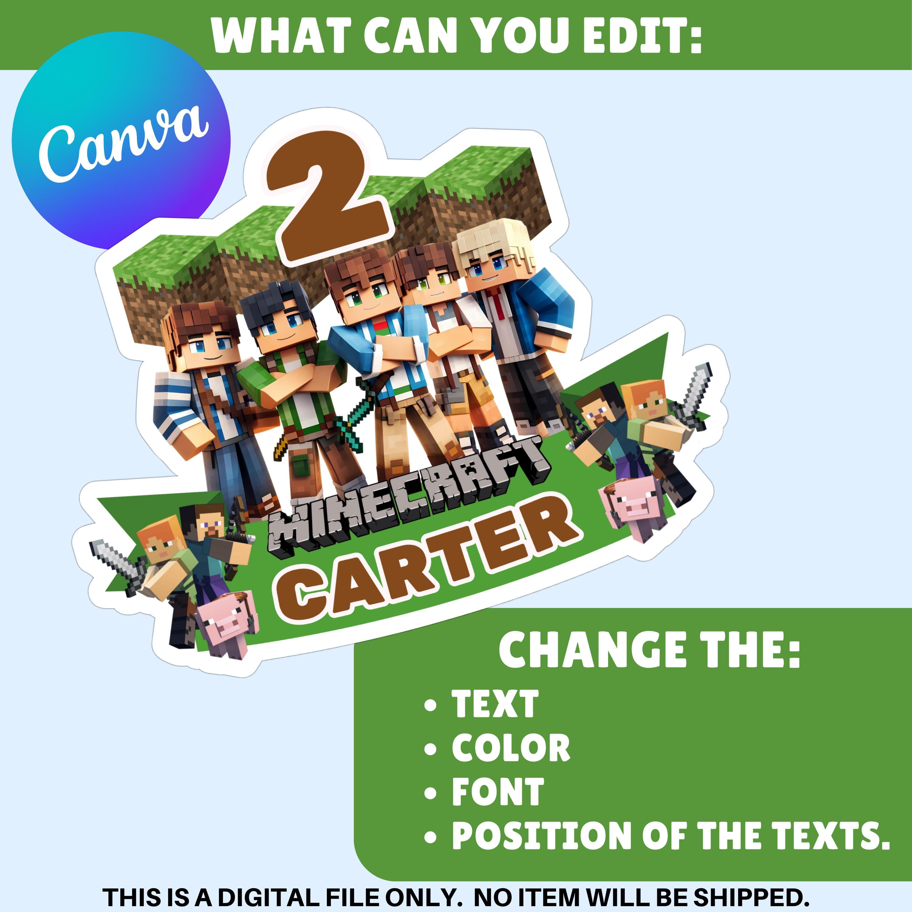 Editable Minecraft Cake Topper - Canva Template