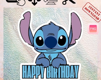 Stitch Geburtstag Tortendeko: Tropisches Party Dekor (Digitaler Download, druckbare PNG/PDF)
