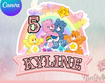 Décoration de gâteau avec des oursons arc-en-ciel : décoration d'anniversaire imprimable à faire soi-même (téléchargement numérique)