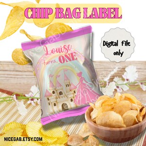 Pink Princess Castle Chip Bag Label: Editable Birthday Party Favor (Digital Download 8.5x11&quot;)