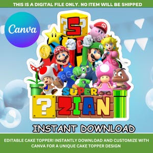 Mario Cake Topper Template: Editable Birthday Decor (Digital Download)