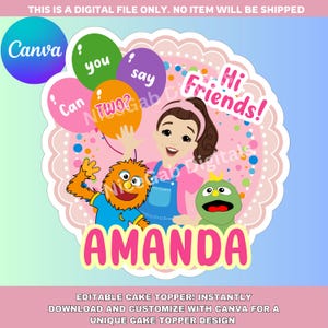 Ms Rachel Teacher Printable Digital Cake Topper| Canva Instant Download Cake Topper, Editable party decor | Mrs Rachel theme birthday PNG