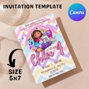 Gabby’s Dollhouse Birthday Invitation | Canva Editable Digital Download | Printable Party Invite