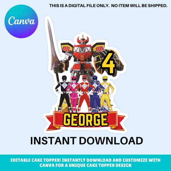 Editable Power Rangers Cake Topper: Birthday Party Decor (digital
