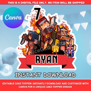 Gamer Birthday Cake Topper: Editable Canva Template (Digital Download)