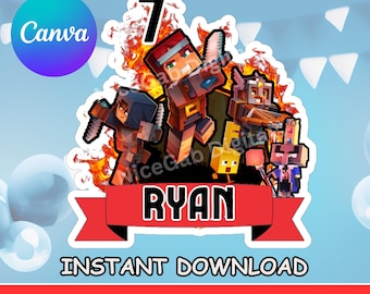 Decorazione per torta di compleanno a tema Gamer: modello Canva modificabile (download digitale)