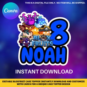 Bloxfruit Birthday Cake Topper: Editable Canva Template (Digital Download)
