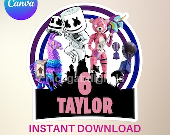 Decorazione per torta a tema Gamer: decorazione modificabile per feste di compleanno (file PNG) (download digitale)