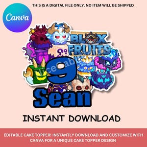 Blox Fruits Cake Topper: Editable Birthday Party Decoration (Digital Download)