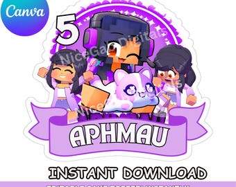 Aphmau Gamer Girl Cake Topper Template | Canva Editable Digital File | Instant Download Birthday Decor | DIY Party Decor | PNG Template