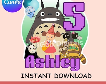 My Neighbor Totoro Birthday Cake Topper: Editable Canva Template (Digital Download)