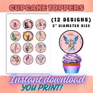 Fairy Flower Cupcake Toppers: Party Decorations (Digital Download)