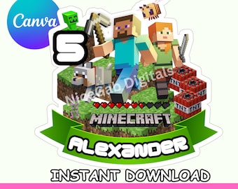 Decorazione per torta di compleanno a tema videogiochi / Modello Canva modificabile (Download digitale)