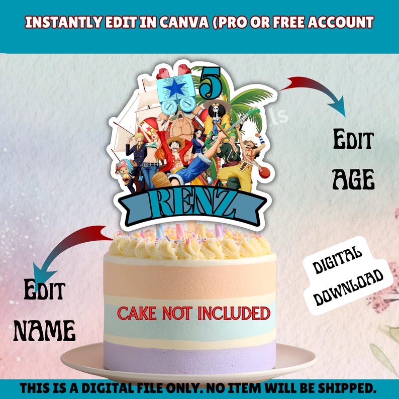 Renz Cake Pirate Luffy Cake Topper: Ocean Birthday Party Decor (digital Download ...