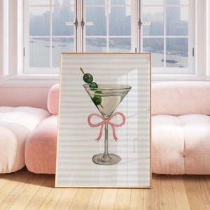 Hand Painted Martini Wall Art | Bar Cart Decor | Coquette Martini Poster | Bow Cocktail Print Retro Trendy Girly Dorm Kitchen Home Drinks