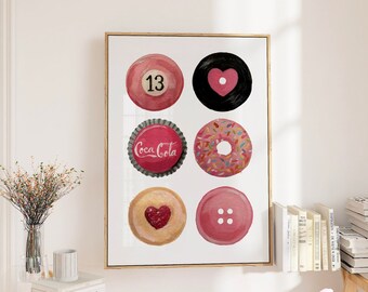 Trendy Retro Print Wall Art, Pink Dorm Poster Digital Download, 8 Ball Dorm Decor, Lucky 7 Print, Funky Maximalist Aesthetic for Apartment