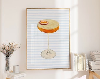 Hand Painted Passion Fruit Martini Wall Art, Bar Cart Digital Download, Print, Martini Poster, Cocktail Print Retro Trendy Dorm Kitchen Home