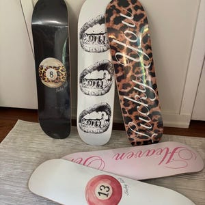 Heaven Sent Skateboard Wall Art, Pink Y2K Trendy Aesthetic Bedroom Dorm Decor, Cute Retro Girly Apartment Print Poster Skateboard Hanging image 2