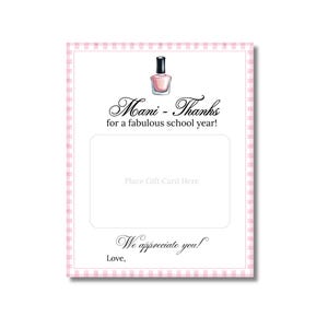 Printable Teacher Gift Card Holder, Manicure Gift Card Holder, Teacher Appreciation Gift, End of Year Teacher Gift, Last Minute Teacher Gift