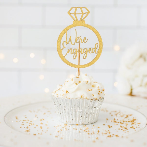 We're Engaged, Engagement Party Decorations, Cupcake Toppers, Engagement Ring Decorations, Engaged, Bridal Shower Decor, 10 piece