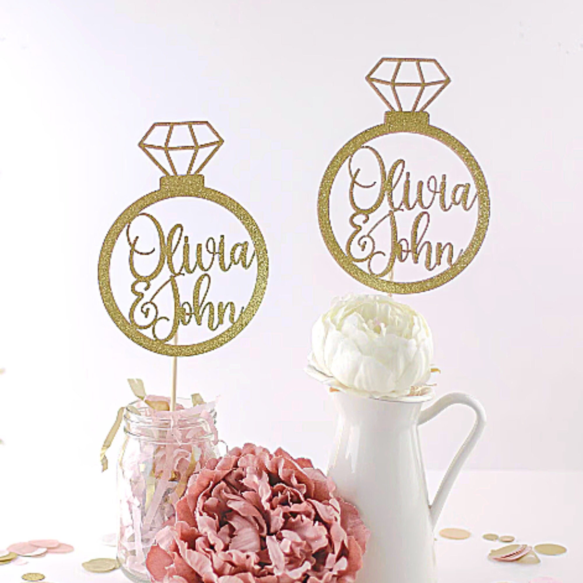 Striscione Decorativo Per Feste Di Fidanzamento Oro – 35 Pezzi Glitterati Con Scritte She Said Yes E Anello Diamante