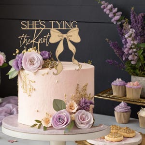 Tying The Knot, Bow Bridal Shower, Cake Topper Bridal Shower, Bow Bachelorette, Coquette Bridal, Wedding Shower Cake Topper