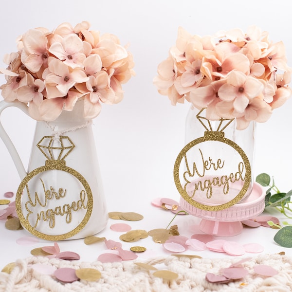 Mason Jar Tags, We're Engaged, Engagement Party Decorations, Centerpiece, Engagement Ring Decorations, Engaged,Bridal Shower Decor, Set of 6