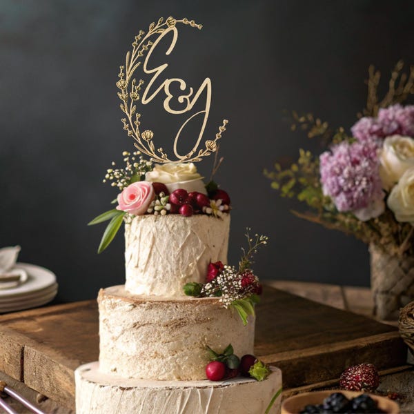 Custom Wedding Cake Toppers, Rustic Wedding Cake Topper, Custom Cake Topper, Initial Cake Topper,Cake Topper Wedding Gold