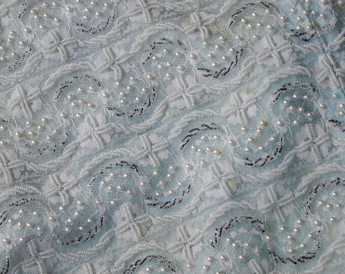 VINTAGE BEADED PEARL FABRIC LACE LIGHT BLUE Etsy