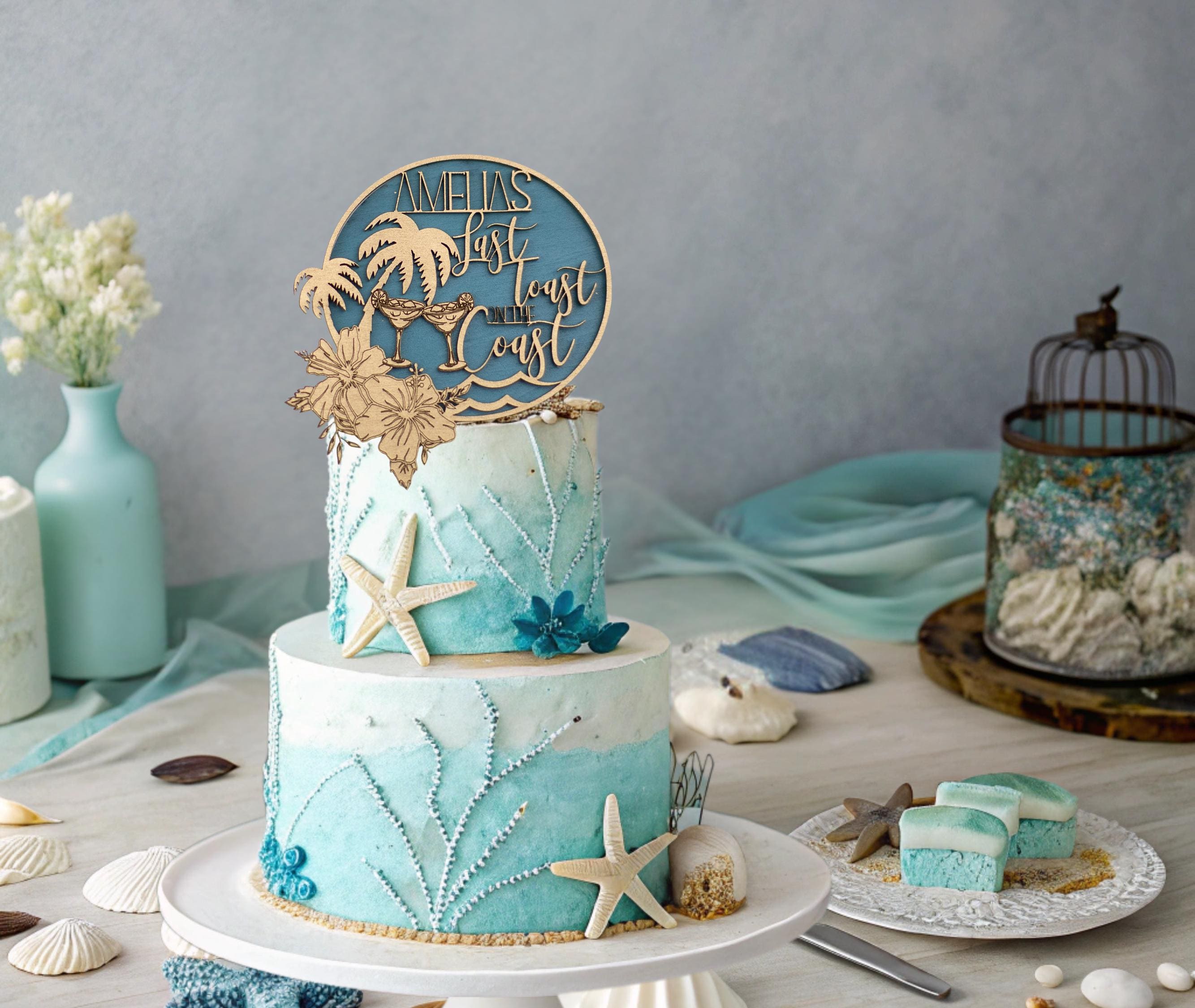 Beach Bachelorette, "Last Toast On The Coast" Beach Bridal Shower, Beach Wedding Shower, Coast Bachelorette, Custom Cake Topper