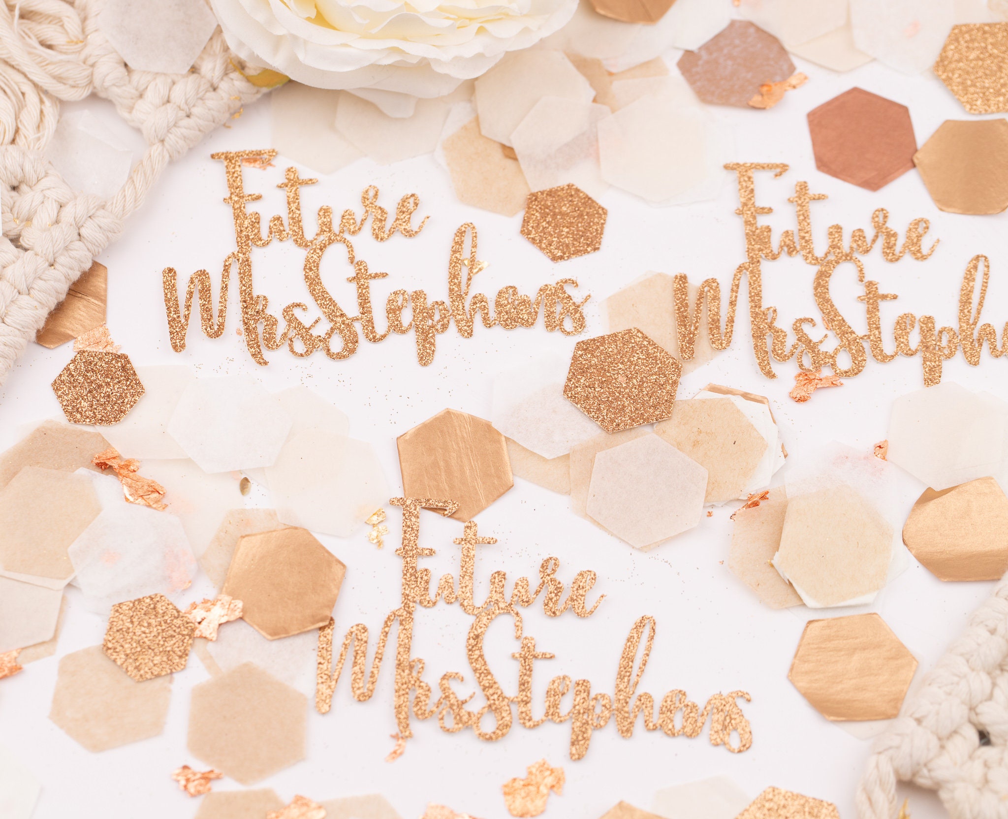 Future Mrs Engagement Party Decorations Neutral Bridal Shower Decorations Custom Confetti Personalized Confetti Boho Bridal