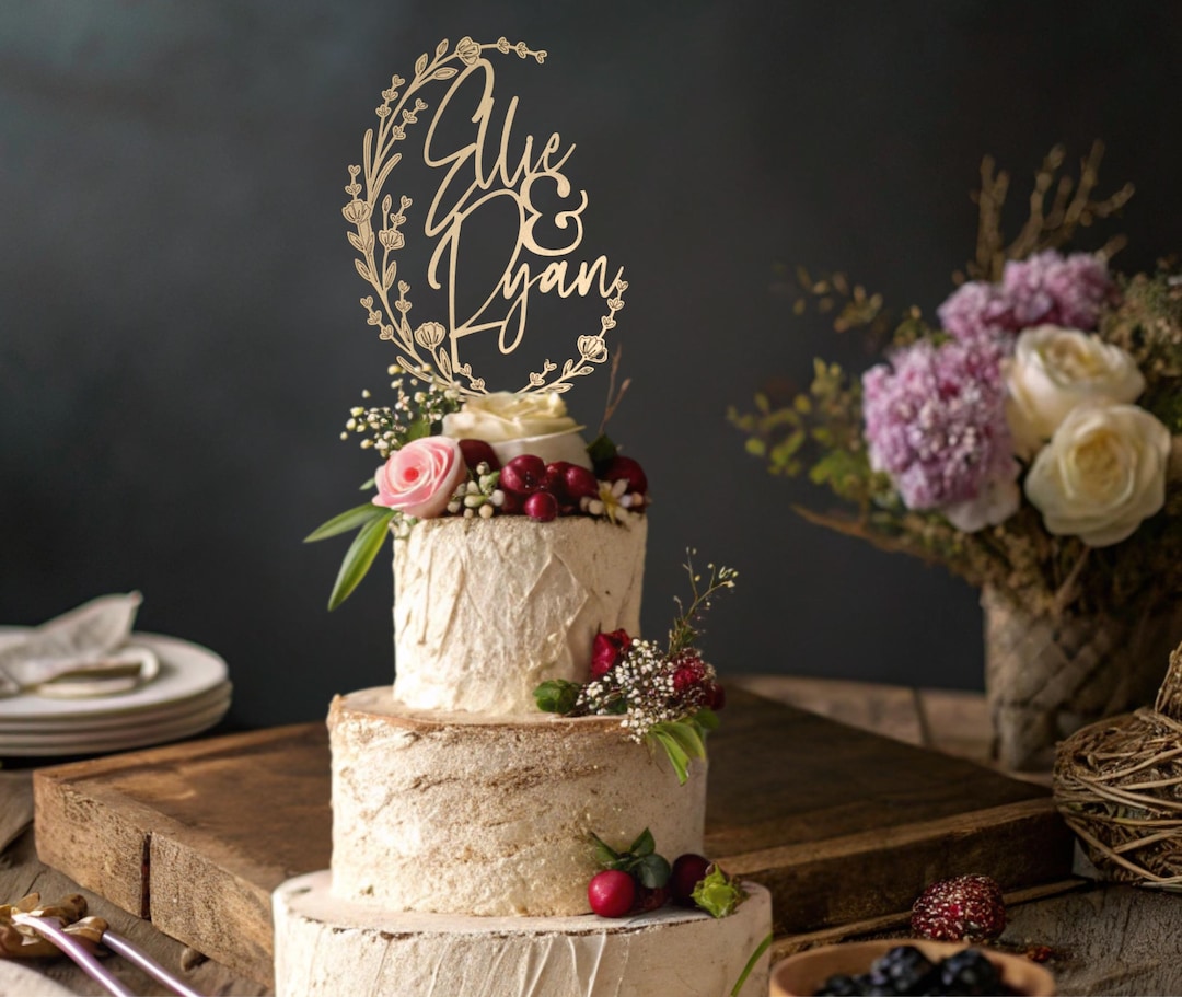 Custom Wedding Cake, Rustic Wedding Cake Topper, Engagement Party Decor ...