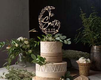Rustic Wedding Cake Topper, Custom Wedding Cake Topper, Last Name Cake Topper, Toppers For Wedding, Wedding Cake Topper Gold