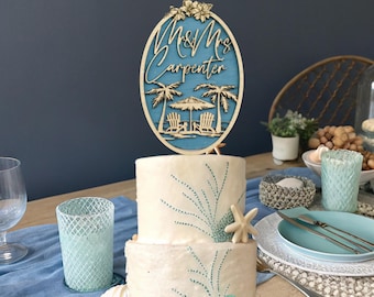 Beach Wedding, Personalized Cake Topper, Beach Bridal Shower, Beach Wedding Shower, Name Cake Topper, Custom Cake Topper