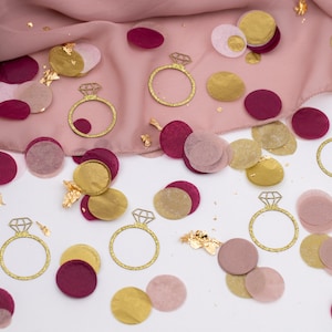 Decorazioni per addio al nubilato, brunch e spumante, coriandoli con anello di diamanti, decorazioni per addio al nubilato, bordeaux e rosa, coriandoli per addio al nubilato