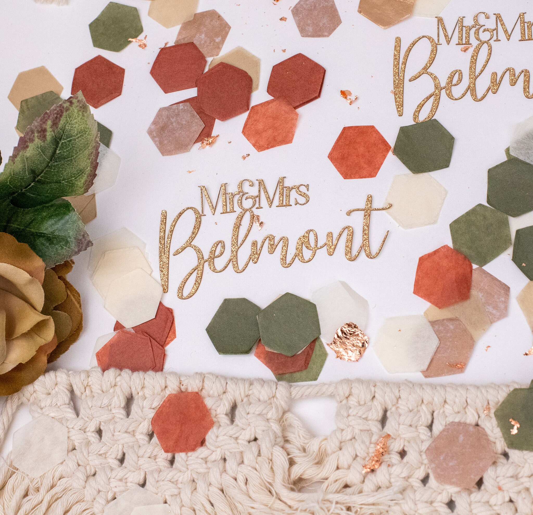 Mr and Mrs Rehearsal Dinner Decorations Fall Wedding Custom Confetti Boho Bridal Shower Engagement Party Decor Terracotta