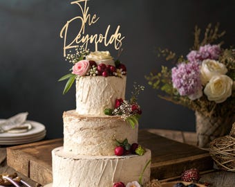 Rustic Personalized Wedding Cake Topper, Custom Script Cake Topper for Wedding,  Last Name Cake Topper, Personalized Cake Topper
