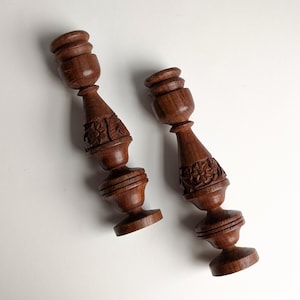 Wooden Carved Floral Candlesticks Set of Two