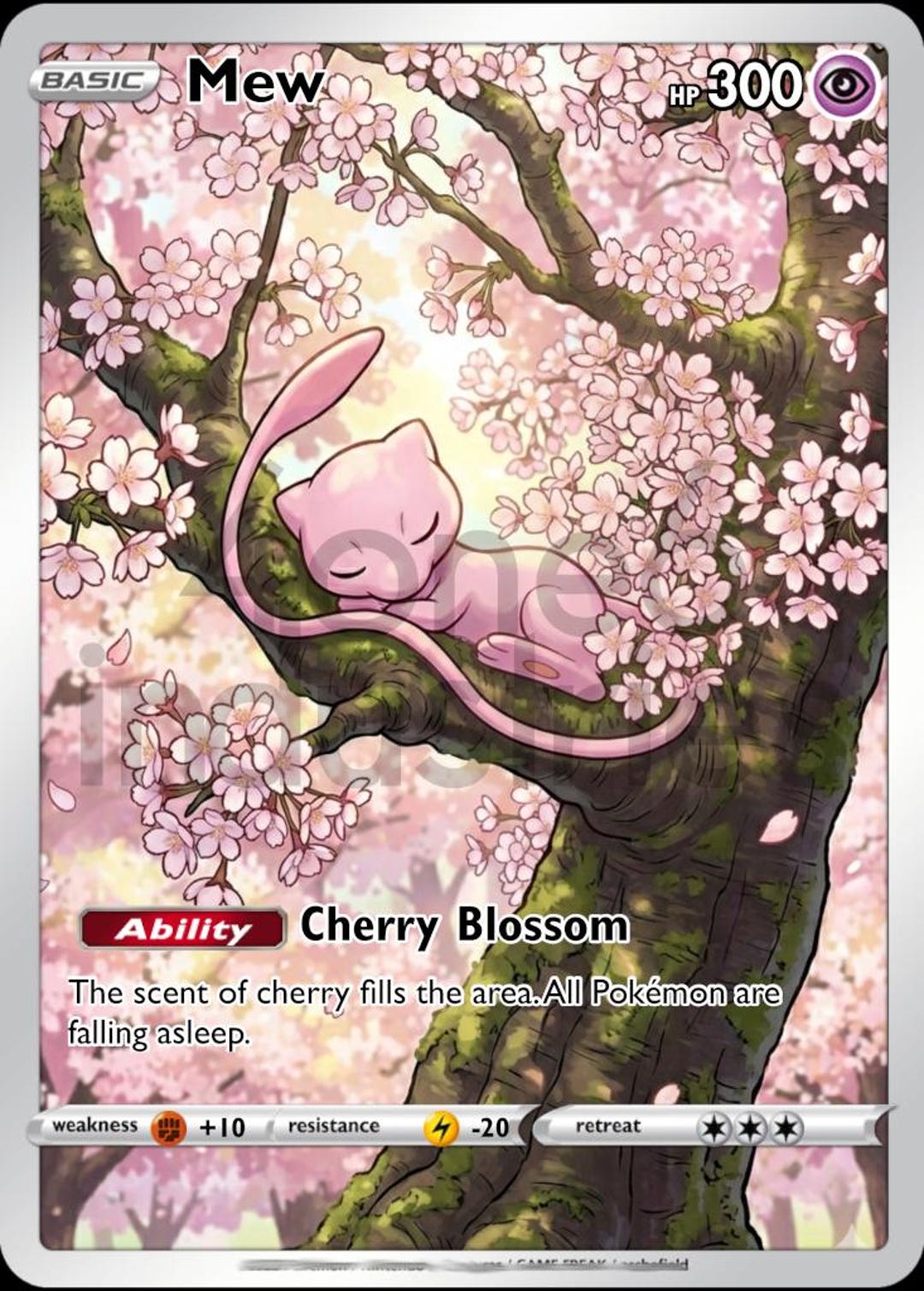 Custom Pokémon Card - Sleeping Mew on Cherry Blossom Tree - Fan