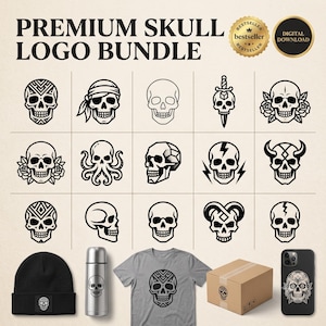 Premium Skull SVG Bundle, Geometric Skull SVG, Pirate Skull PNG, Octopus Skull Vector, Skull with Rose, Dagger Skull, Commercial Use