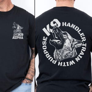 Chemise de maître K9 personnalisée, cadeau GSD malinois pour lui, t-shirt personnalisé avec nom de chien pour dresseurs de chiens policiers et propriétaires de chiens de travail