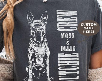 Personalized Dutch Shepherd Shirt, Tactical K9 Dog Tee for Handler or Trainer, Gift for Dog Mom and Dad, Custom Working Dutchie Dog T-shirt