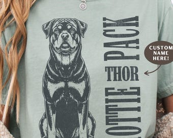 Maglietta personalizzata con Rottweiler – Maglietta in cotone Comfort Colors, maglietta personalizzata per cani, maglietta grafica in stile vintage con motivo Rottweiler.